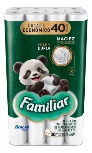 (Lv4 R$ 153,60) Papel Higinico Familiar Folha Dupla 40 Rolos 30 Metros